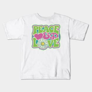 LOVE PEACE RETRO Style 1970s Color Blast Hippie Style Kids T-Shirt